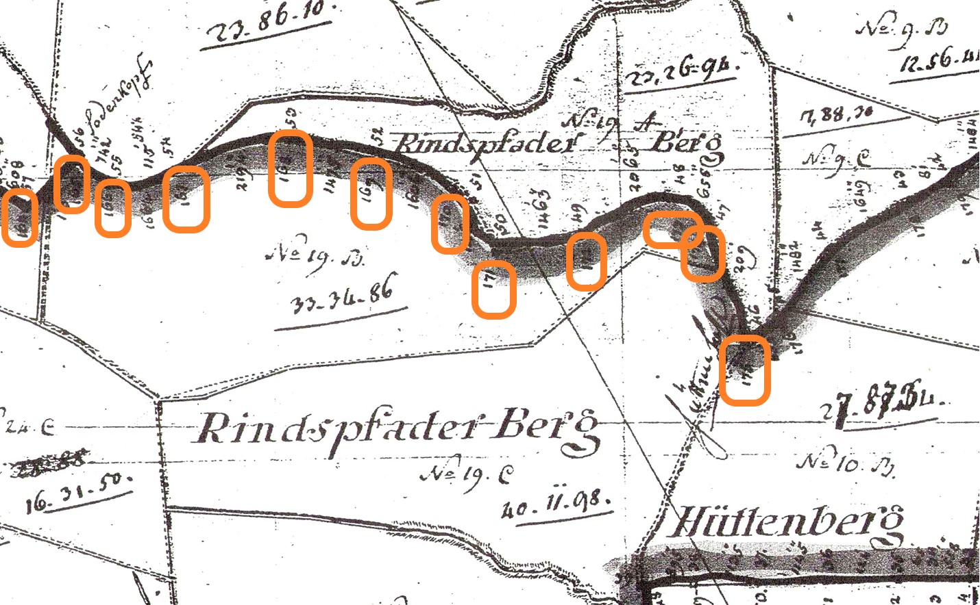 Katasterplan 1823/Abschnitt Hüttenhohl (West) bis Totenkopf